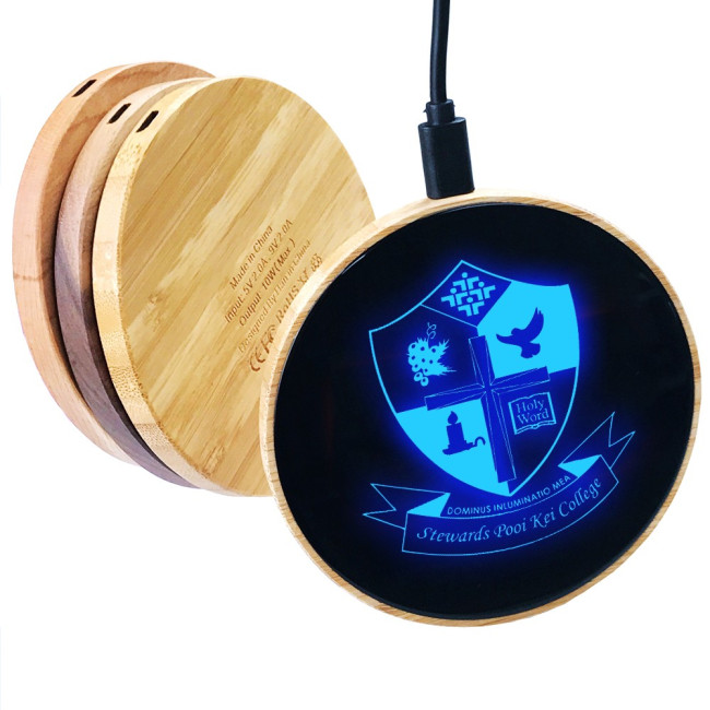 Promotional Bamboo Wireless Charging Pad With LED Logo