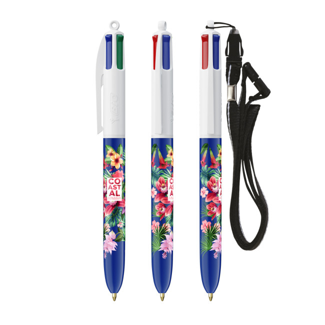 Promotional BIC 4 Colours Ballpen + Lanyard Screen Printing - Image 1