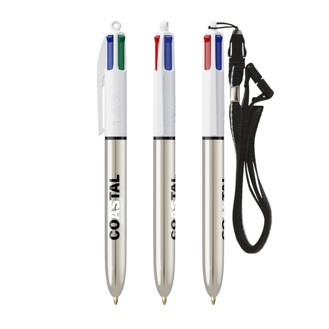 Promotional BIC 4 Colours Shine Ballpen + Lanyard Screen Printing - Image 1