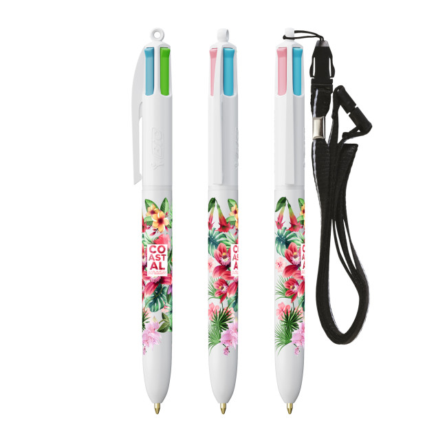 Promotional BIC 4 Colours Fashion Ballpen + Lanyard Screen Printing - Image 1