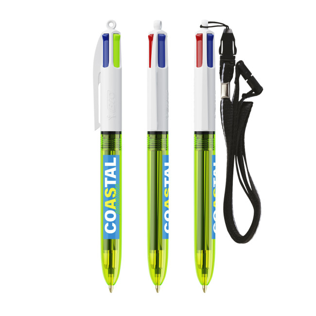 Promotional BIC 4 Colours Fluo Ballpen & lanyard Screen Printing