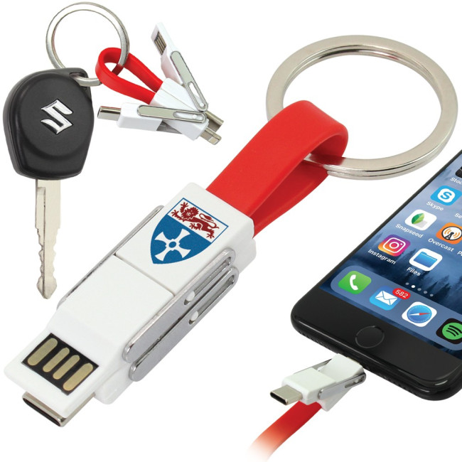 Promotional Magnetic Slide USB Cable Keyring 3-in-1