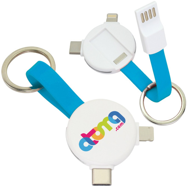 Promotional Magnetic Round USB Cable Keyring 3-in-1