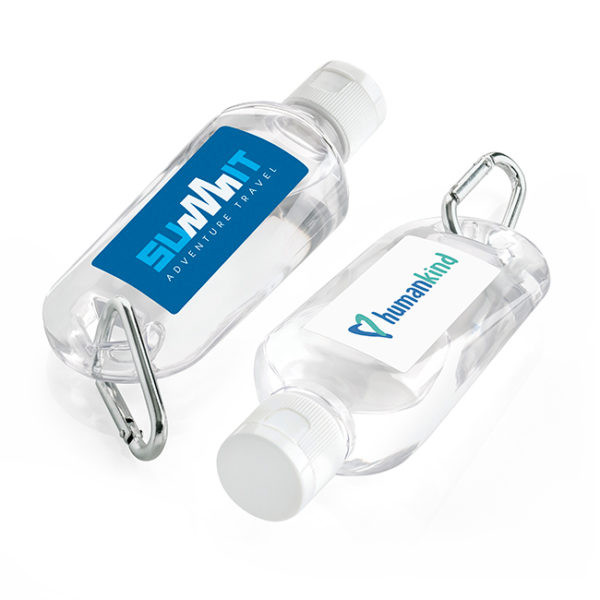 Promotional Antibacterial Hand Sanitiser on a Carabiner Clip 70ml