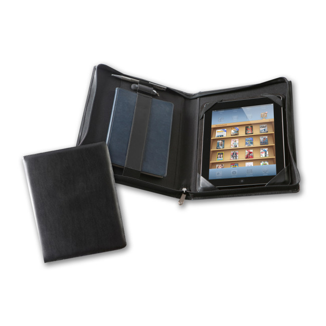 Promotional Black Belluno Deluxe Zipped iPad Case With Notebook Holder