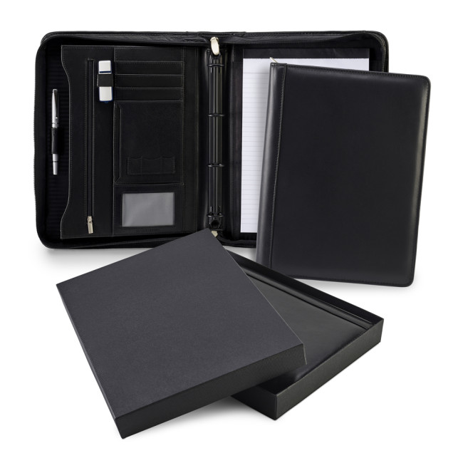 Promotional SandRingham Nappa Leather Deluxe A4 Zipped Ring Binder