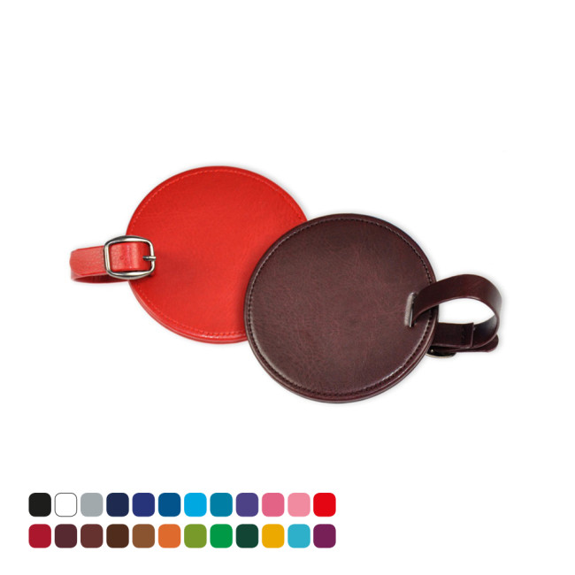 Promotional Round Bag Tag In Belluno Vegan PU - Image 2