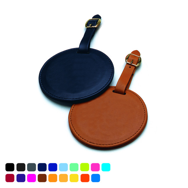 Promotional Round Bag Tag In Soft Touch Vegan Torino PU - Image 2