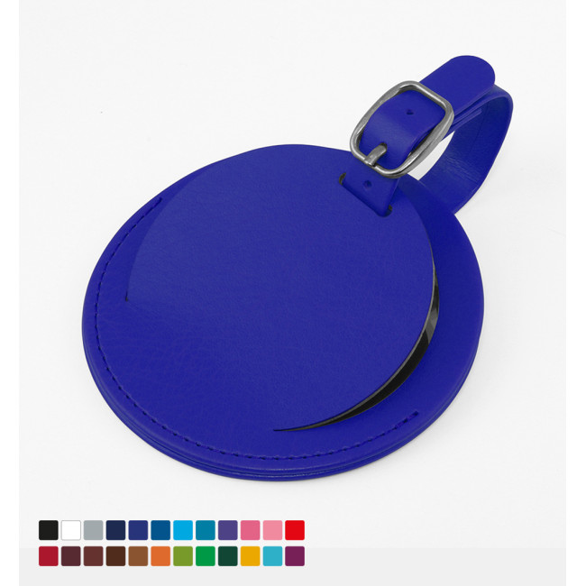 Promotional Round Luggage Tag With Flap In Belluno Vegan PU - Image 2