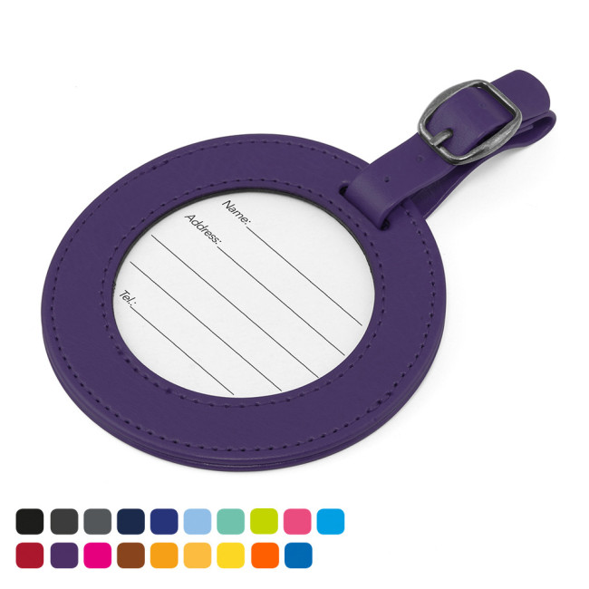 Promotional Round Luggage Tag With Clear Window to show details card In Vegan Torino PU - Image 2