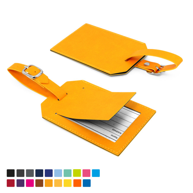 Promotional Rectangle Luggage Tag With Security Flap In Soft Touch Vegan Torino PU - Image 2