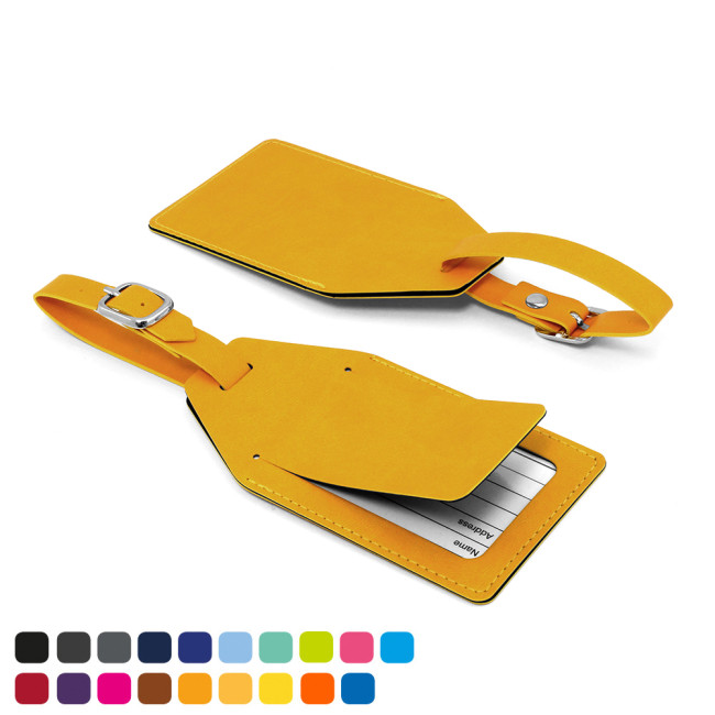 Promotional Angled Luggage Tag With security flap In Soft Touch Vegan Torino PU - Image 2