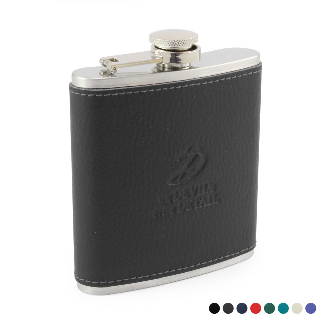 Promotional Hip Flask With A Recycled ELeather Wrap - Image 2