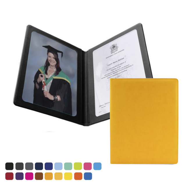 Promotional A4 Certificate or Price List Holder In Soft Touch Vegan Torino PU