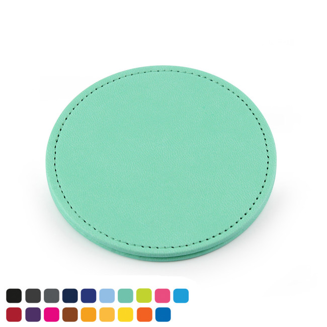 Promotional Deluxe Round Coaster In Soft Touch Vegan Torino PU