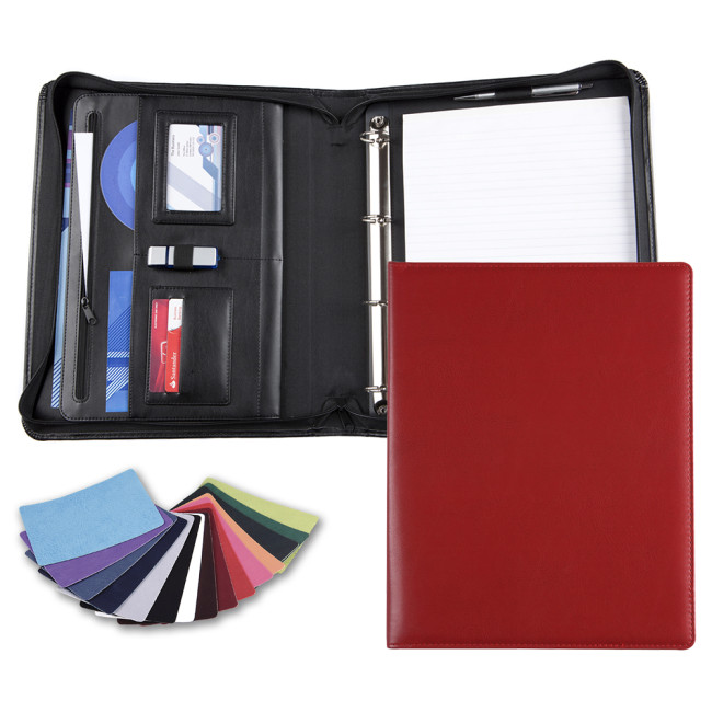 Promotional Deluxe Zipped Ring Binder In Belluno Vegan PU