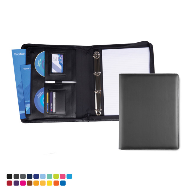 Promotional Deluxe Zipped Ring Binder In Soft Touch Vegan Torino PU