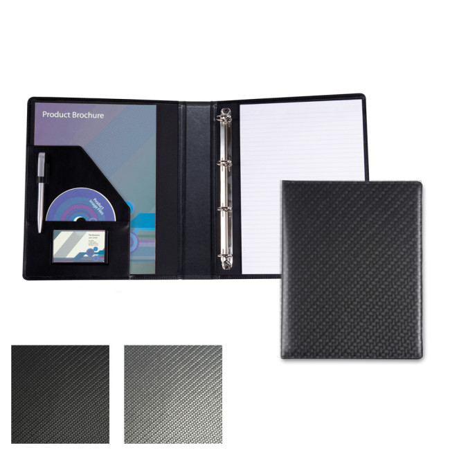 Promotional Carbon Fibre Textured PU A4 Ring Binder - Image 2