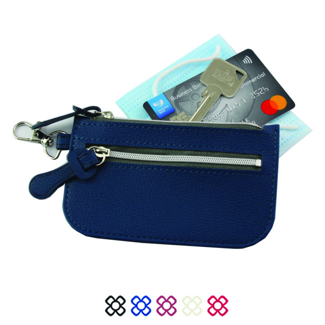 Promotional Mini Zipped Pouch With Side Zip & Bag Clip In Recycled Como Vegan PU