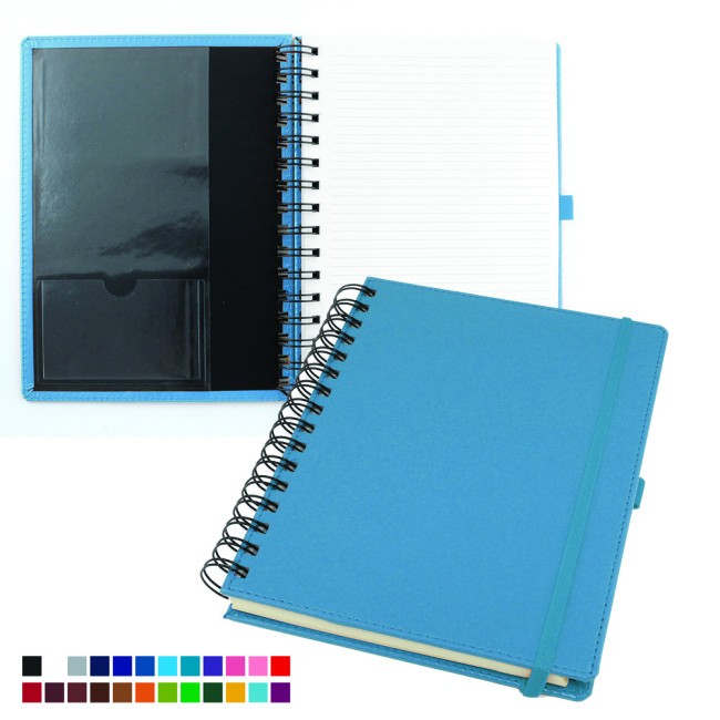 Promotional Deluxe A5 Wiro Notebook With Elastic Strap & Pen Loop In Belluno Vegan PU