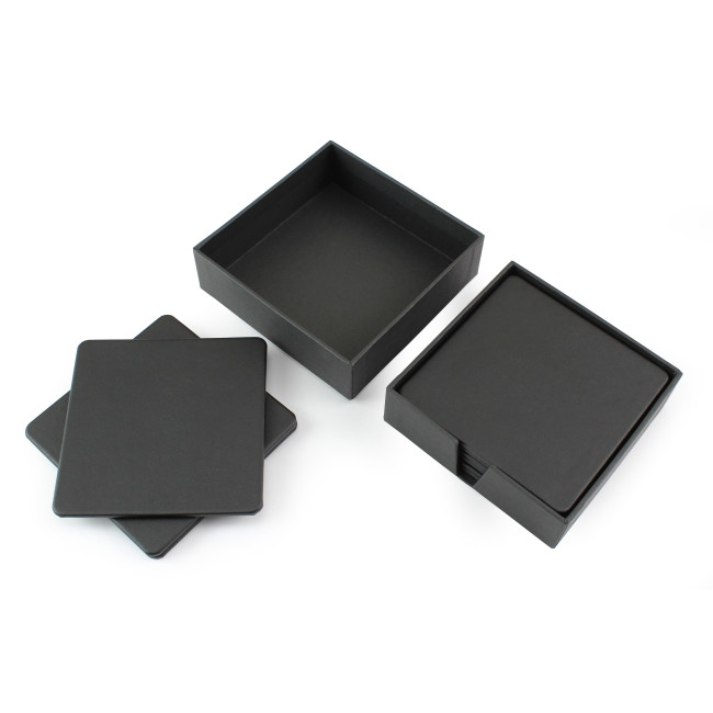 Promotional Black Porto Recycled Square Coaster Set of Six