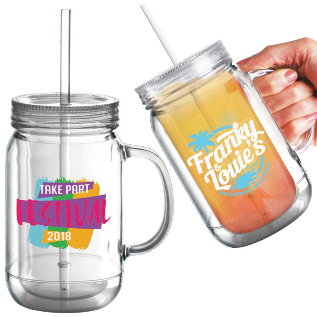 Promotional Reusable Plastic Mason Drinking Jar 455ml