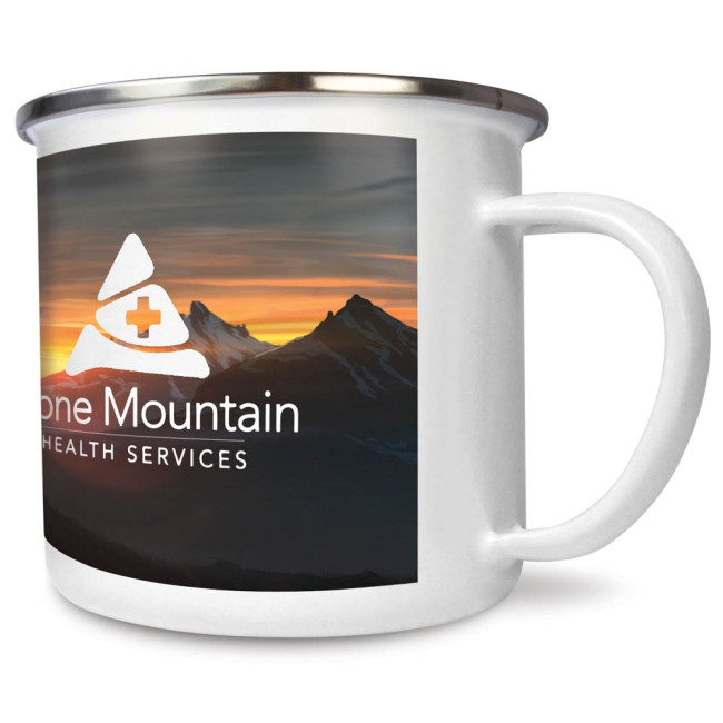 Promotional Premium Full Colour Steel Rim Enamel Mugs 285ml