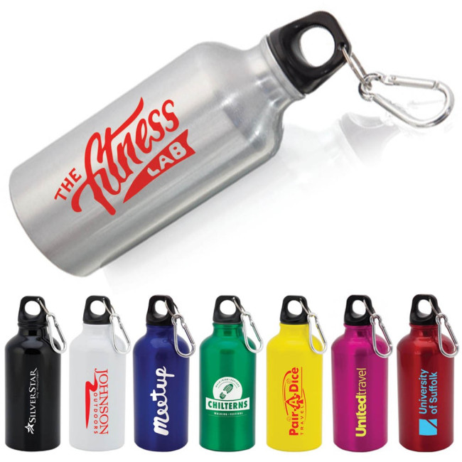 Promotional Aluminium Bottle With Carabiner Lid Mento 400ml