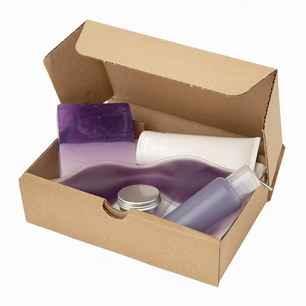 Promotional Purple Wellbeing Set in a Brown Postal Box