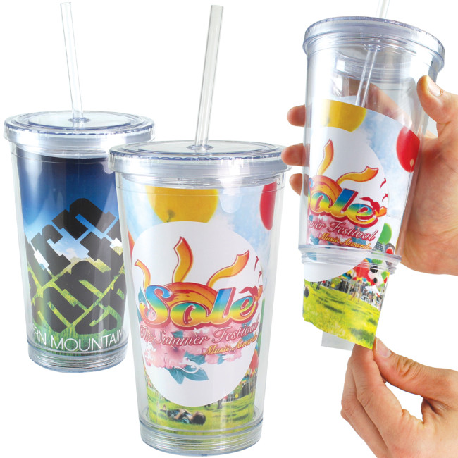 Promotional Travel Straw Beaker With Paper Insert 16oz