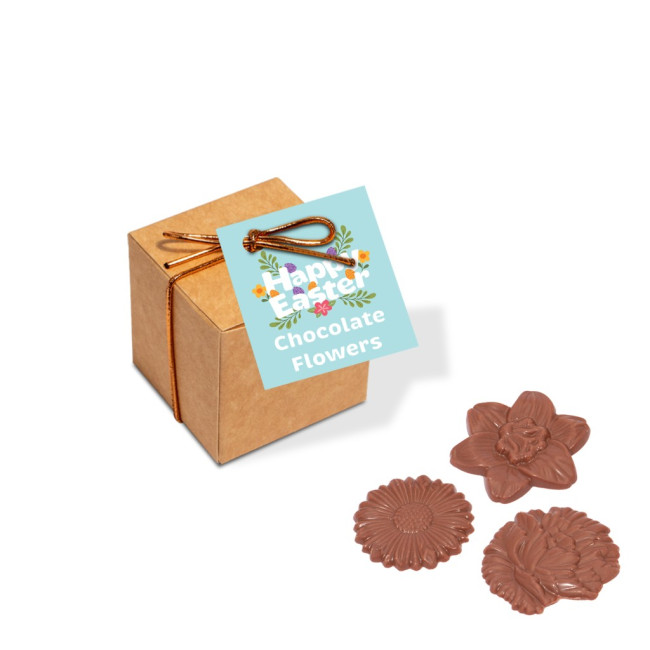 Promotional Easter Eco Kraft Cube Milk Chocolate Flowers X6