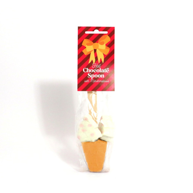 Promotional Winter Eco Info Card Gold Hot Chocolate Spoon with Festive Marshmallows