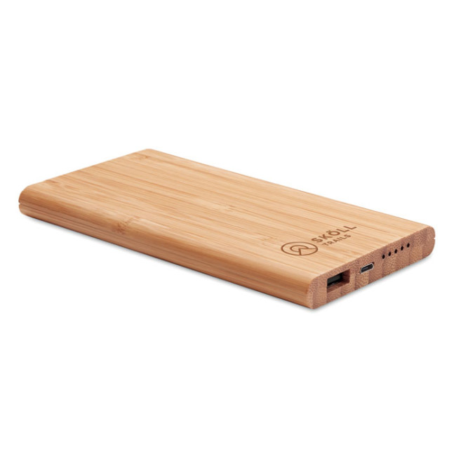 Promotional Wireless Power Bank In Bamboo