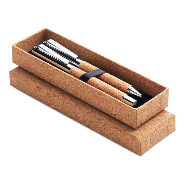 Promotional Metal Ball pen set in cork box - Image 1