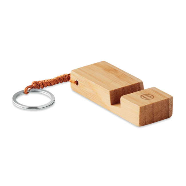 Promotional Bamboo Keyring With Smartphone Stand