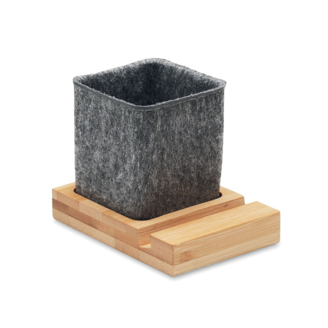 Promotional RPET Felt Pen Pot & Bamboo Phone Stand