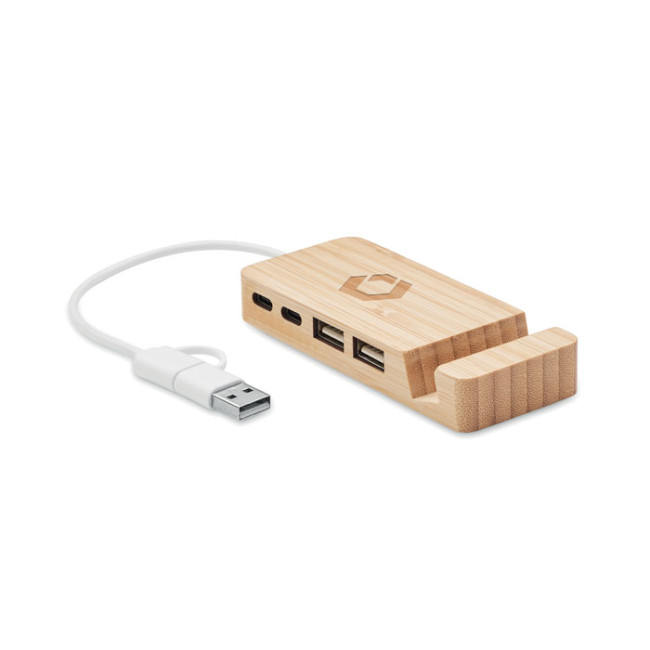 Promotional Bamboo USB 4 Ports Hub