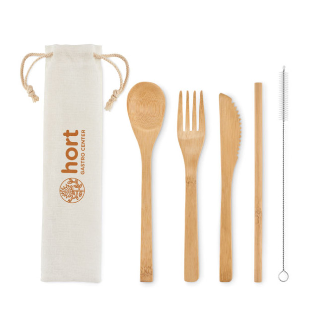 Promotional Bamboo Cutlery With Straw