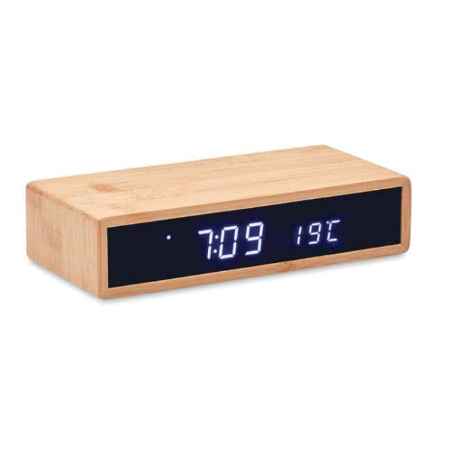 Promotional Wireless Charger & Clock In Bamboo 5W