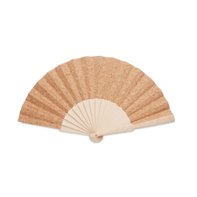 Promotional Wood Hand Fan With Cork Fabric