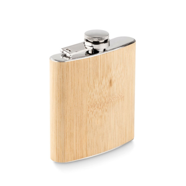 Promotional Bamboo Slim Hip Flask 170ml