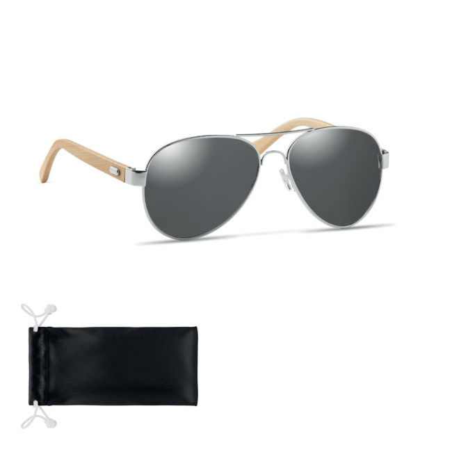 Promotional Bamboo Sunglasses In Pouch - Image 1