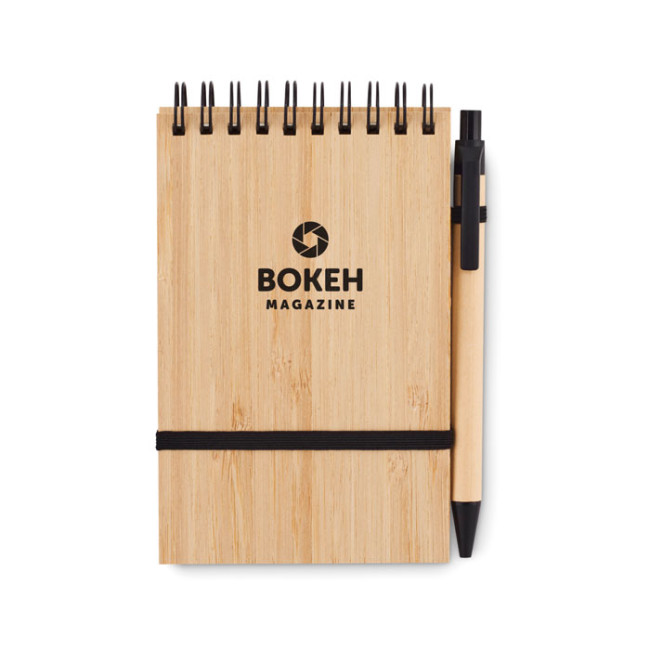 Promotional A6 Bamboo Notepad With Pen