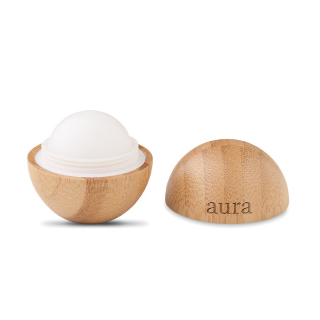 Promotional Lip Balm In Round Bamboo Case