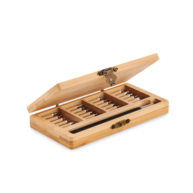 Promotional 24 Piece Tool Set With Bamboo Case