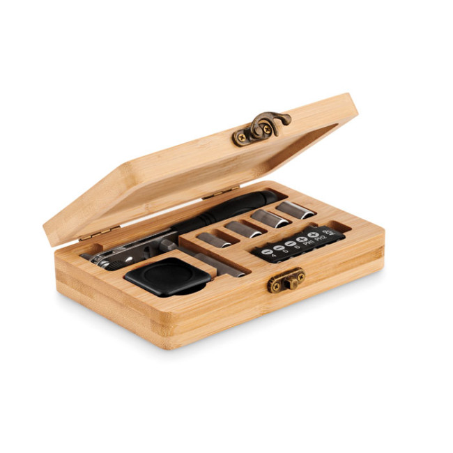 Promotional 13 Piece Tool Set With Bamboo Case