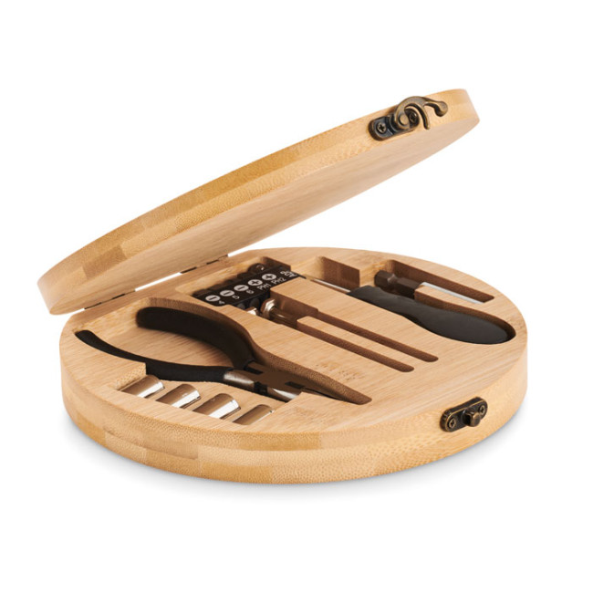 Promotional 15 Piece Tool Set With Bamboo Case