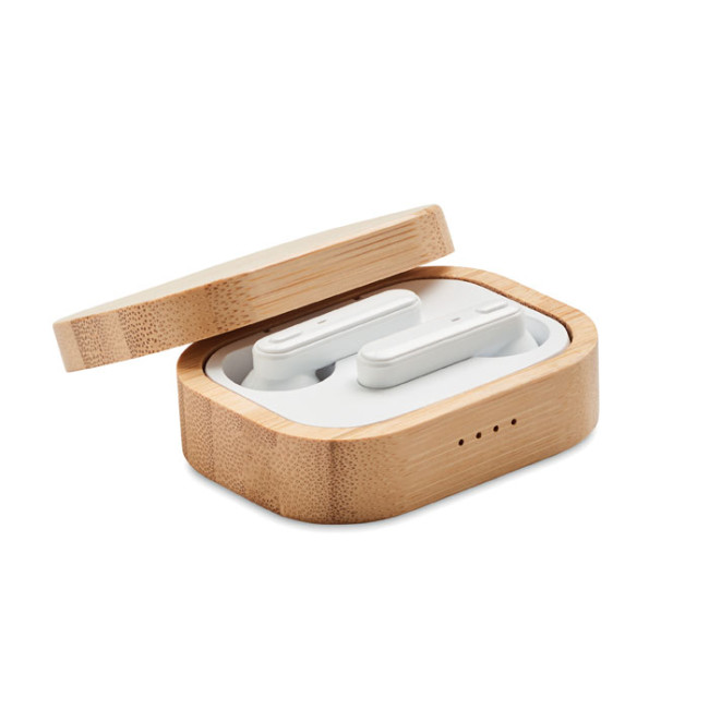 Promotional TWS Earbuds In Bamboo Case