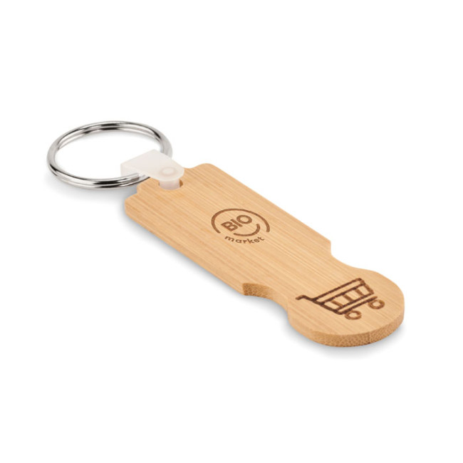 Promotional Bamboo Euro Token Key Ring