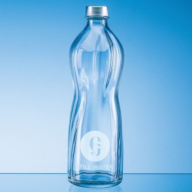 Promotional 1ltr Rippled Aqua Screw Top Bottle